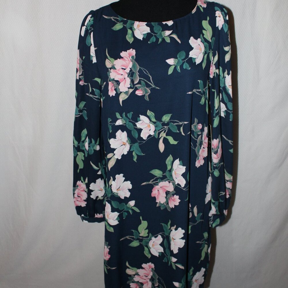 Lulus Dress Rosalinda Navy Blue Floral Print Long Sleeve Medium NWT's